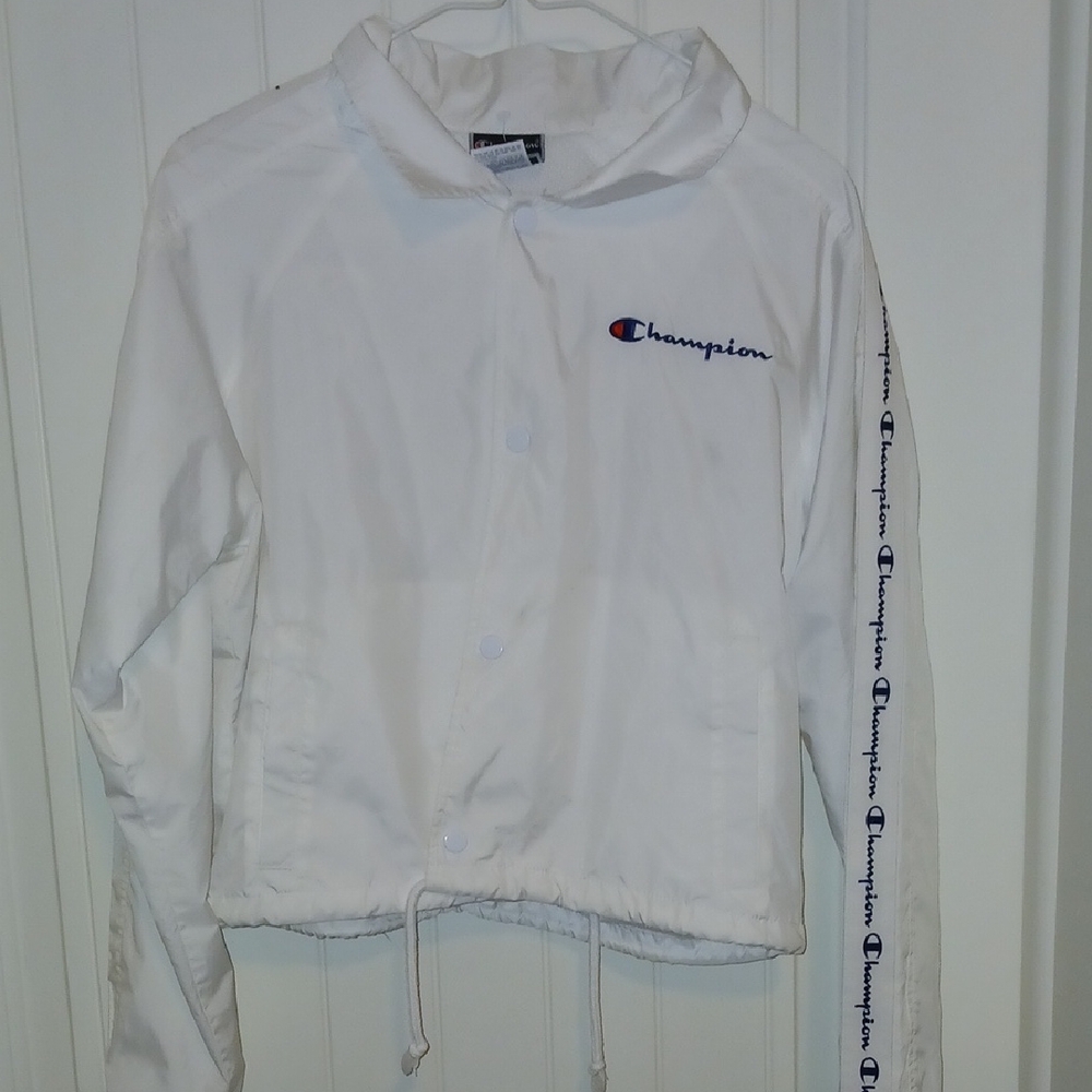 Champion White Windbreaker with Logo Accents